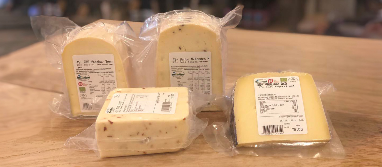 Fire forskellige oste fra Jernved Mejeri